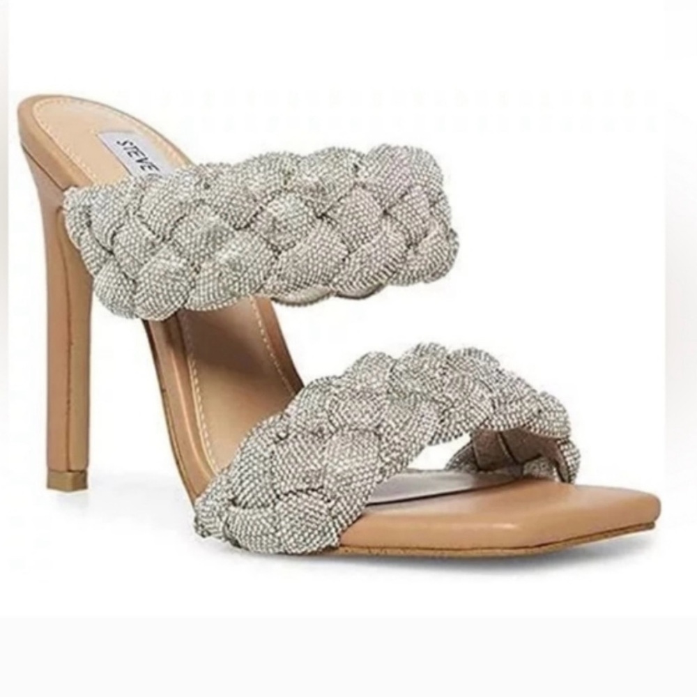 Steve Madden Kenley rhinestone Women's Heels with Braided Silver Straps